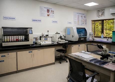 Histopathology lab showing pathology laboratory equipment workflow in a Bangalore hospital