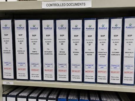 Controlled SOP binders showing laboratory SOP writing document control in a Bangalore NABL lab
